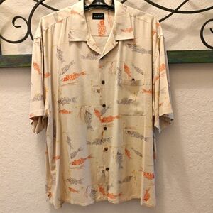 100% Silk RISCATTO Men's Shirt Koi Fish Design Vintage Size XXL